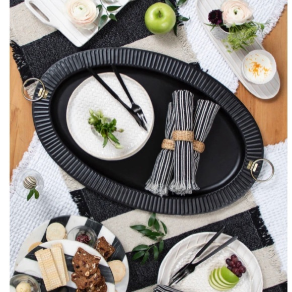 Mud Pie PONCHAA BLACK STRIPE TABLE RUNNER Brand New - Picture 3 of 8